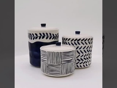 White Household Stoneware Coffee Canister Kitchen Coffee Suger Tea Round Ceramic Canister With Lid