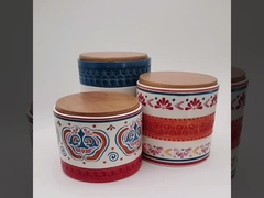 Middle Eastern Flower Decal Storage Jars Food Ceramic Canister Set With Bamboo Lid And Silicone Ring