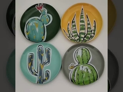8.8 Inch Cactus Plants Ceramic Salad Plate Dinner Plate For Spring Summer