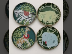 Pottery Stoneware Lovely Design Cute Animal Printed Grey Green Halloween Dinner Plates Ceramic