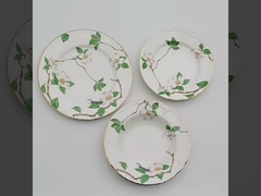 Floral Ceramic Dinner Plates Tableware Gold Rim Ceramic Soup Plate TW-02A121