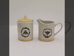 Pottery Creamer And Sugar Set 3D Bees Silk Printed Sugar With Ceramic Lid Everyday