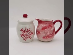 Christmas Kitchen Brunch Coffee Sugar And Creamer Set Container Ceramic With Lid And Holder