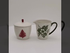 Christmas Kitchen Breakfast Porcelain Sugar And Creamer Set Container Ceramic With Lid And Holder