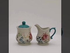 Christmas Kitchen Breakfast Porcelain Sugar And Creamer Set Container Ceramic With Lid And Holder