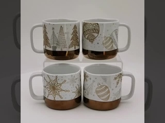 Christmas Mug Ceramic Tea Coffee Mug Electroplated Decal Porcelain Golden White