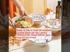 In Stock Personalized Ceramic Bowls Gift Set Colorful Printed Under Glazed 4pcs Soup 6.5ch