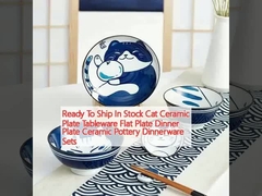 In Stock Cat Ceramic Plate Tableware Flat Plate Dinner Plate Ceramic Pottery Dinnerware Sets