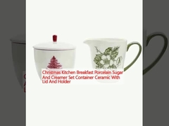 Christmas Kitchen Breakfast Porcelain Sugar And Creamer Set Container Ceramic With Lid And Holder