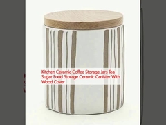 Kitchen Ceramic Coffee Storage Jars Tea Sugar Food Storage Ceramic Canister With Wood Cover