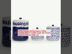 White Household Stoneware Coffee Canister Kitchen Coffee Suger Tea Round Ceramic Canister With Lid