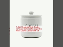Airtight Household White Creative Stoneware Kitchen Coffee Sugar Round Ceramic Canister With Lid