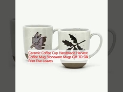 Ceramic Coffee Cup Handmade Harvest Coffee Mug Stoneware Mugs Gift 3D Silk Print Five Leaves