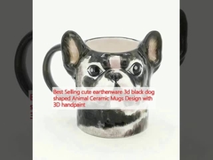 Best Selling cute earthenware 3d black dog shaped Animal Ceramic Mugs Design with 3D handpaint