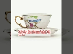 White Gold Rim Afternoon Tea Set With Cups And Saucers Porcelain Teapot And Cup Set